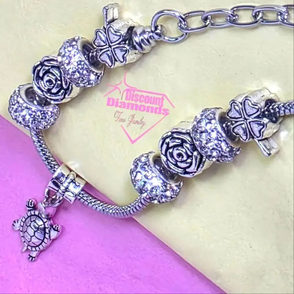 Silver Dangling Turtle Charm Open Back / Aligator Clip Pandora Bracelet - Picture 6 of 8